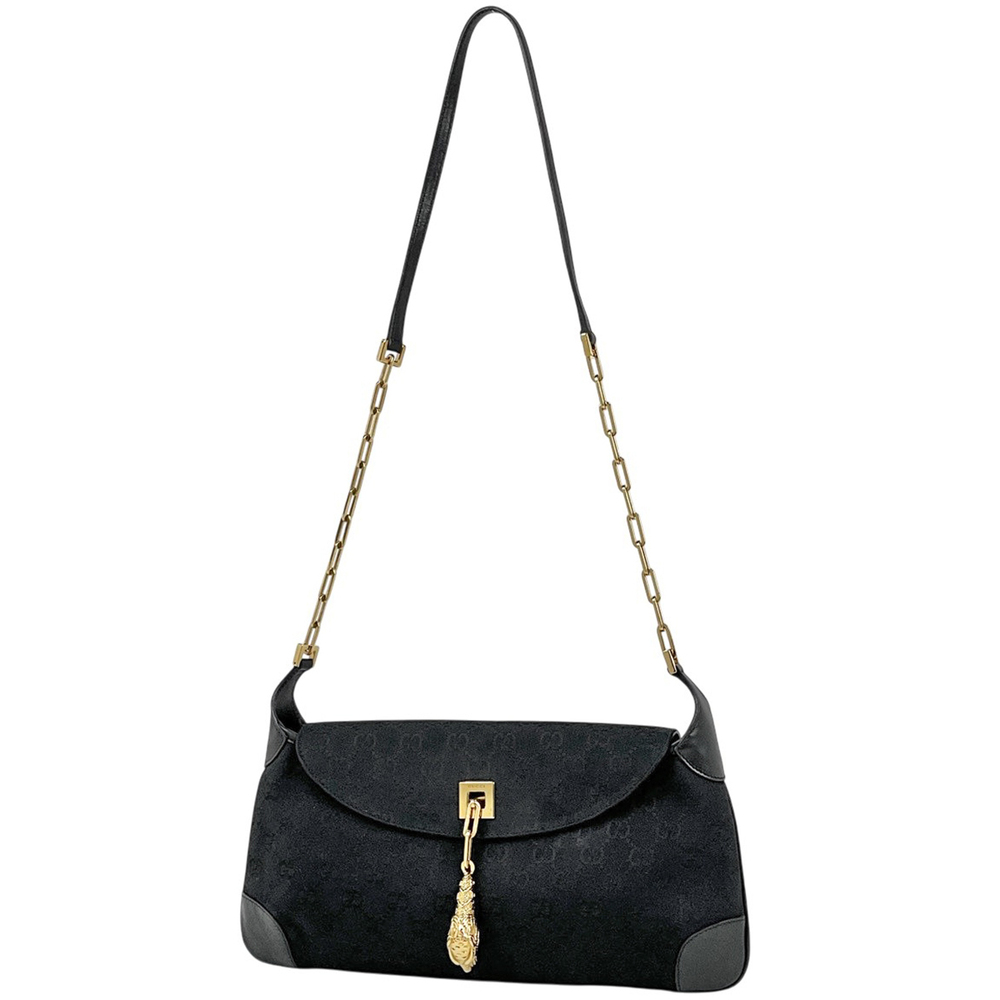 Gucci GG shoulder bag tiger head canvas black